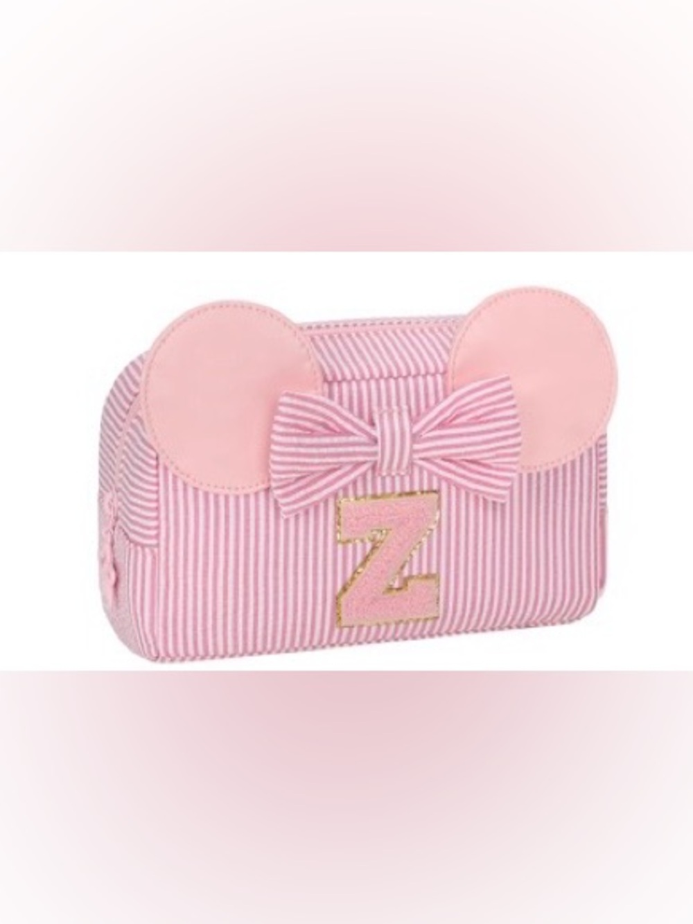 Makeup Bag pink white striped initial Z w mouse ears & bow NIB